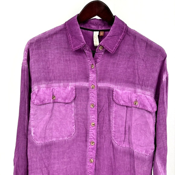 PILCRO Anthropologie Womens Relaxed Joelle Button Down Shirt Sz PM Mulberry NEW - Picture 5 of 12